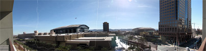 Panorama of downtown Phoenix including Arizona Diamondbacks home field.